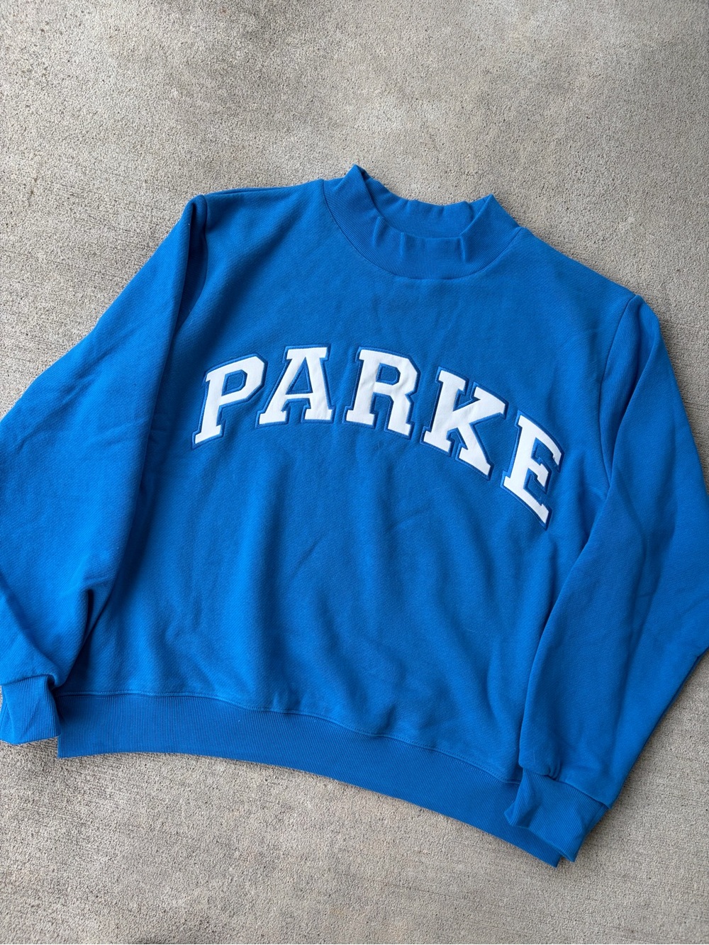 Parke mockneck fleece varsity sweatshirt Harbor Blue pullover NWT LG/XL - Picture 2 of 6